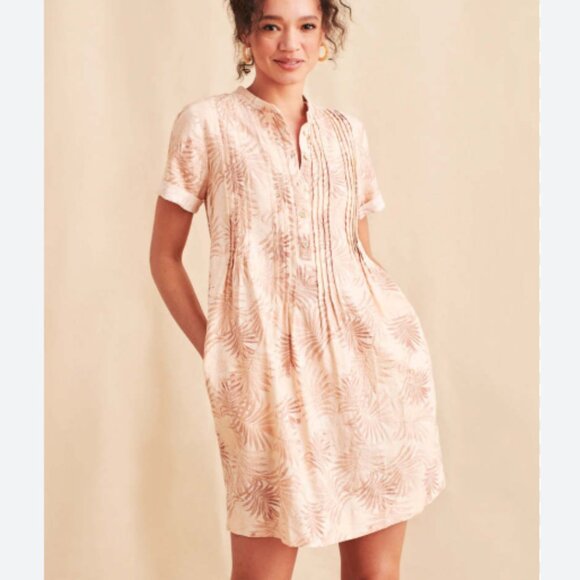 Faherty Gemima Palm Print Mini Dress Peach Tan Size Small - Picture 1 of 9